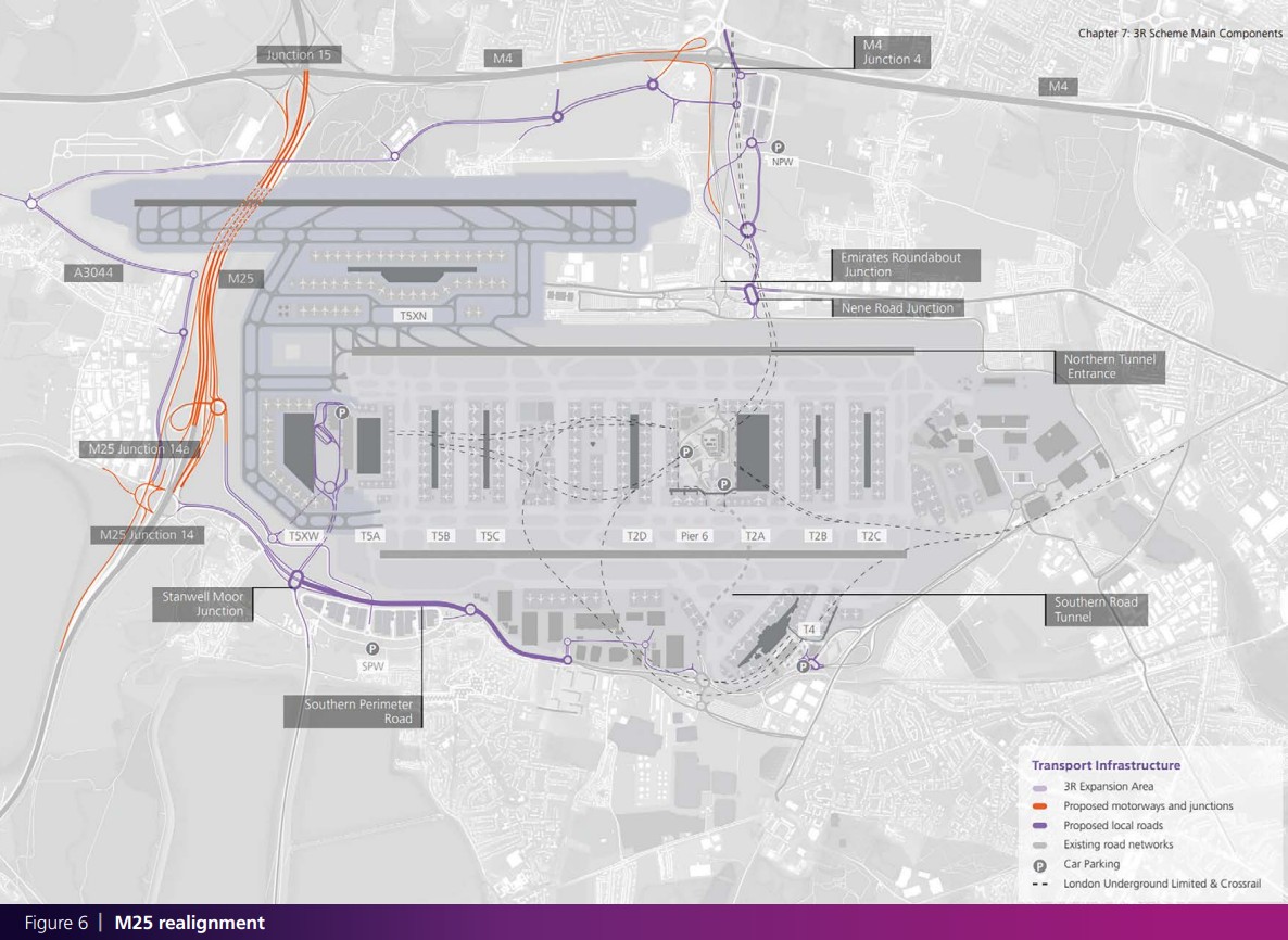 La tercera pista de Heathrow implica rediseñar autopistas y rutas que rodean al aeropuerto
