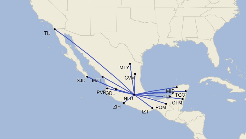Red de Mexicana de Aviación - Agosto 2025 (Cirium Schedule Mapper)