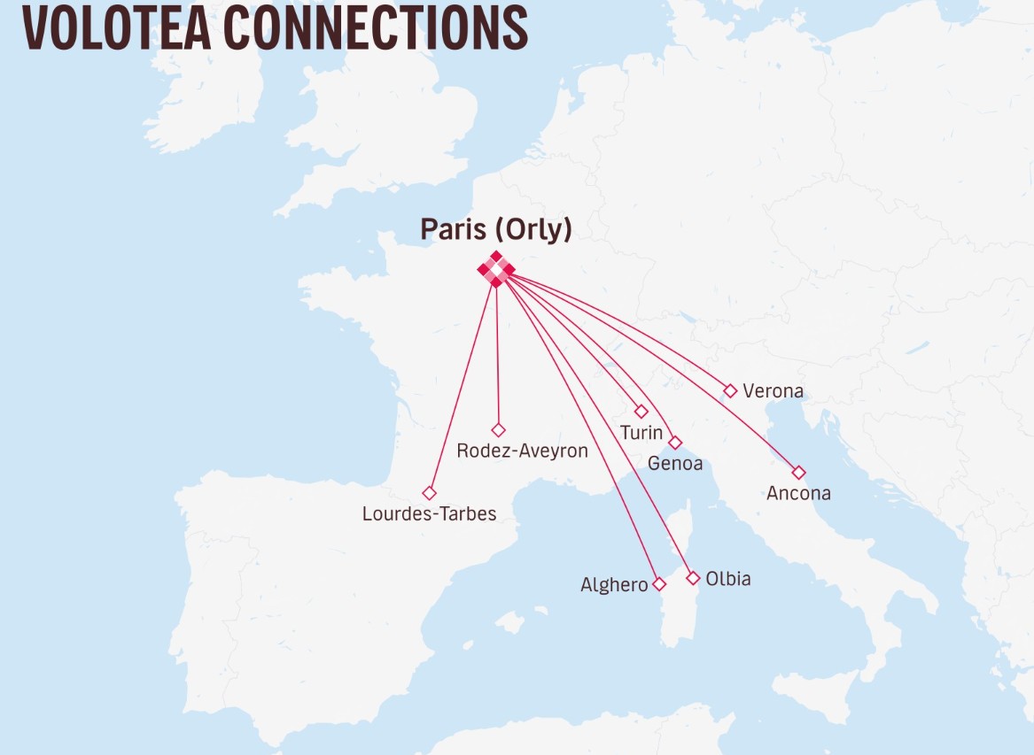 Rutas de Volotea inicialmente alcanzadas por el acuerdo con French Bee y Aer Caraibes