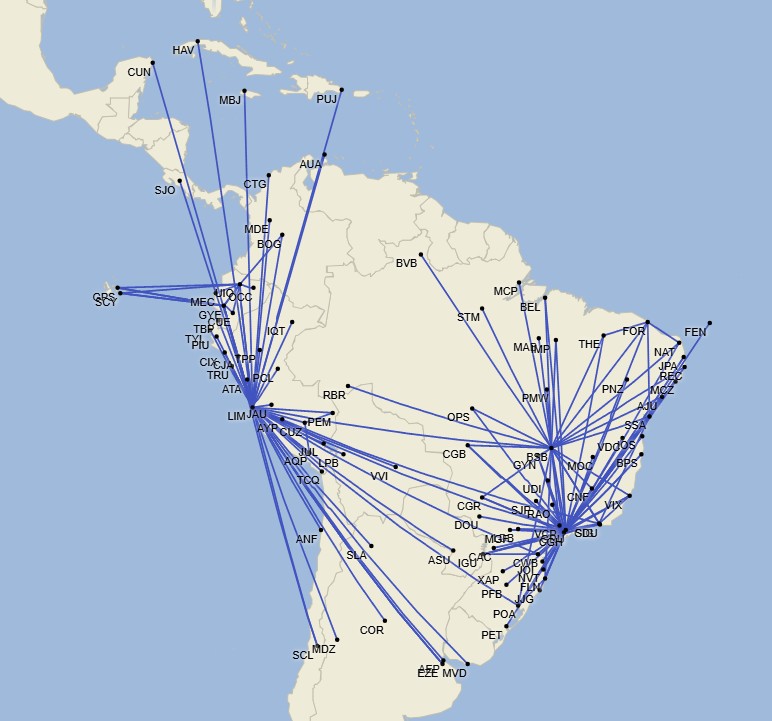 LATAM Airlines - Rutas en las que utiliza el A319 - Septiembre 2025 (Cirium Schedule Mapper)