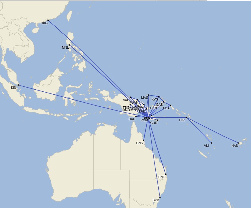 Red de Air Niugini - Septiembre 2025 (Cirium Schedule Mapper)