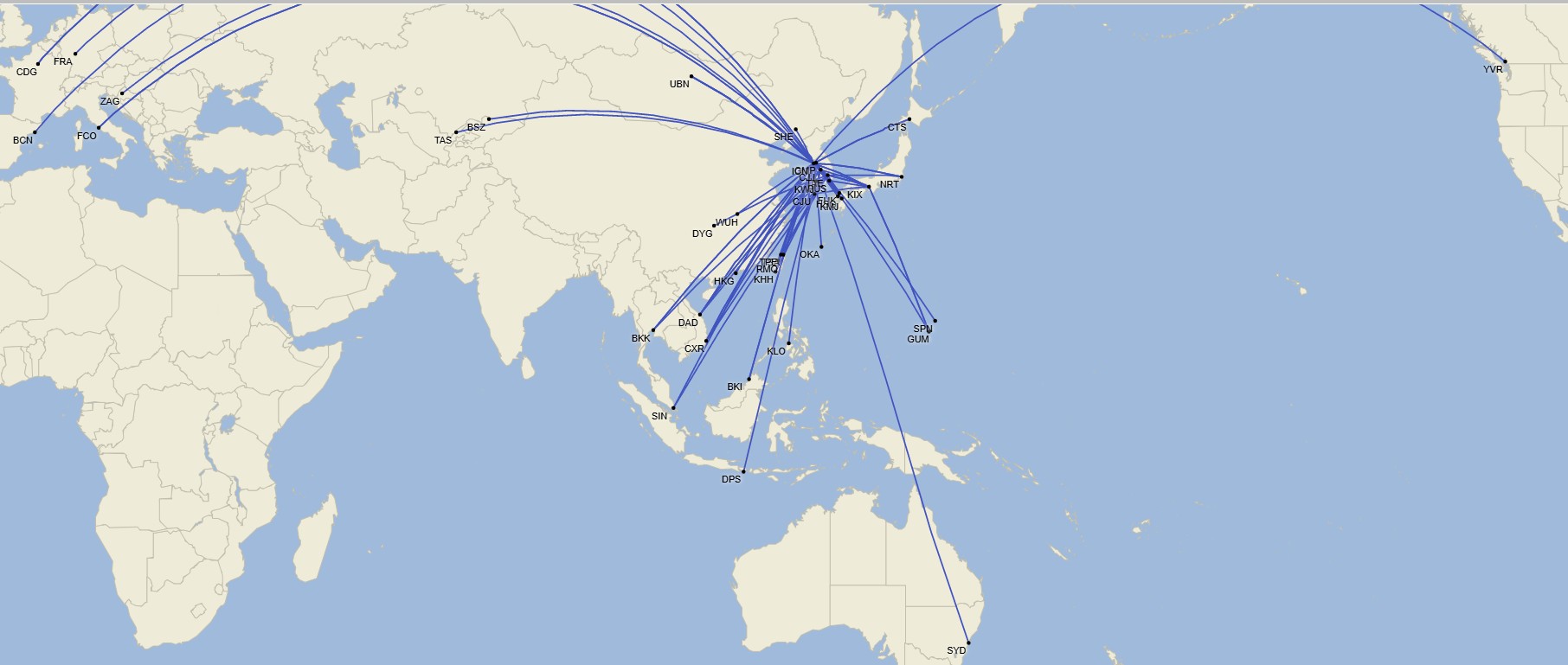 Red de T'Way Air - Septiembre 2025 (Cirium Schedule Mapper)