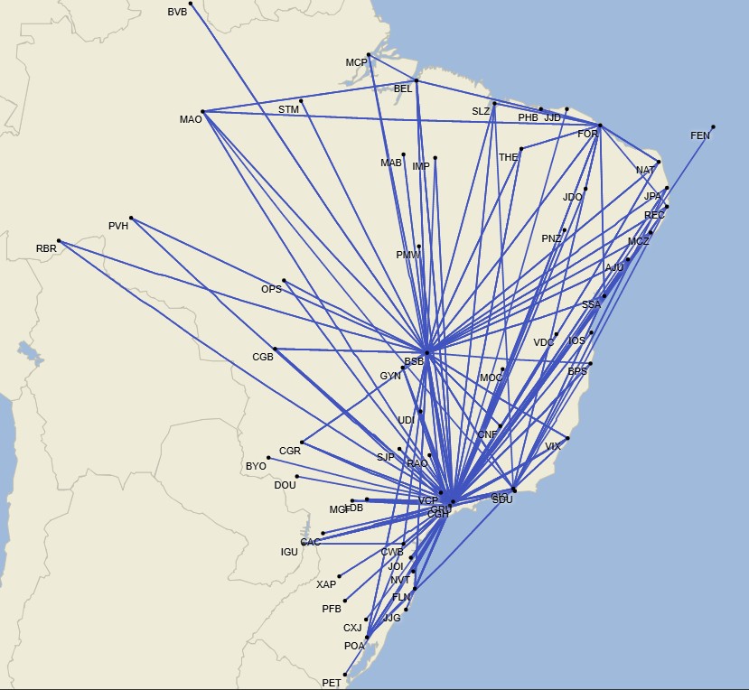 Red doméstica de LATAM Airlines Brasil - Septiembre 2025 (Cirium Schedule Mapper)