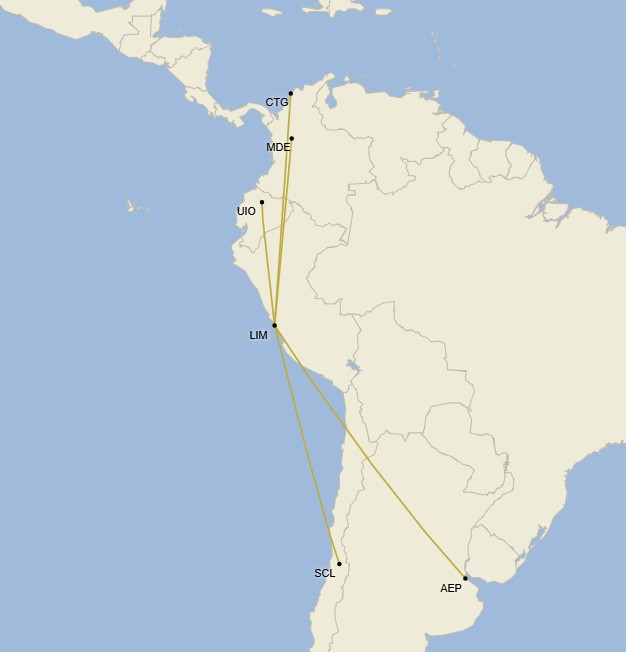 Red internacional de jetSMART desde Lima (Cirium Schedule Mapper)