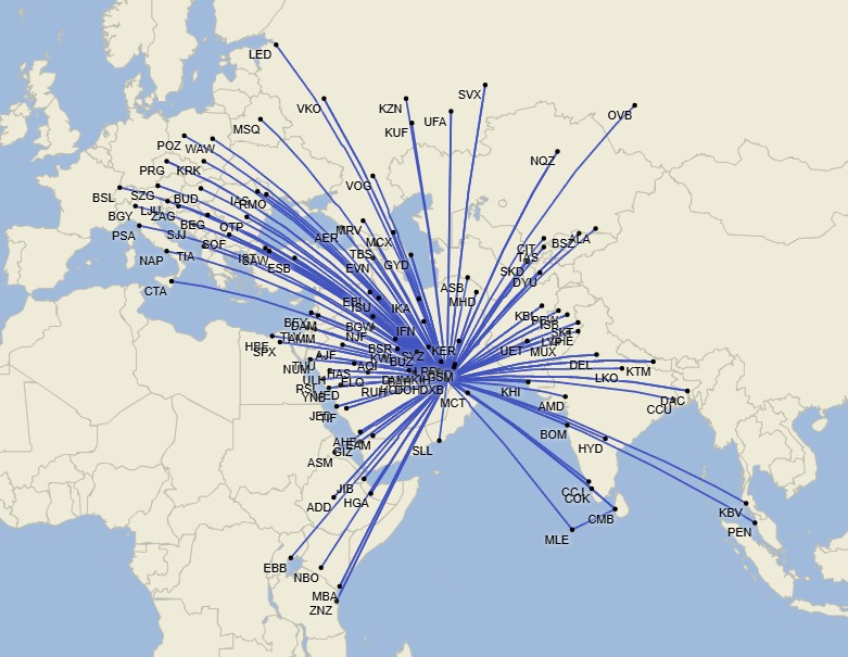 Red de Flydubai - Octubre 2025 (Cirium Schedule Mapper)