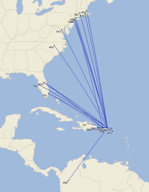 Red de JetBlue en Puerto Rico - Octubre 2025 (Cirium Schedule Mapper)