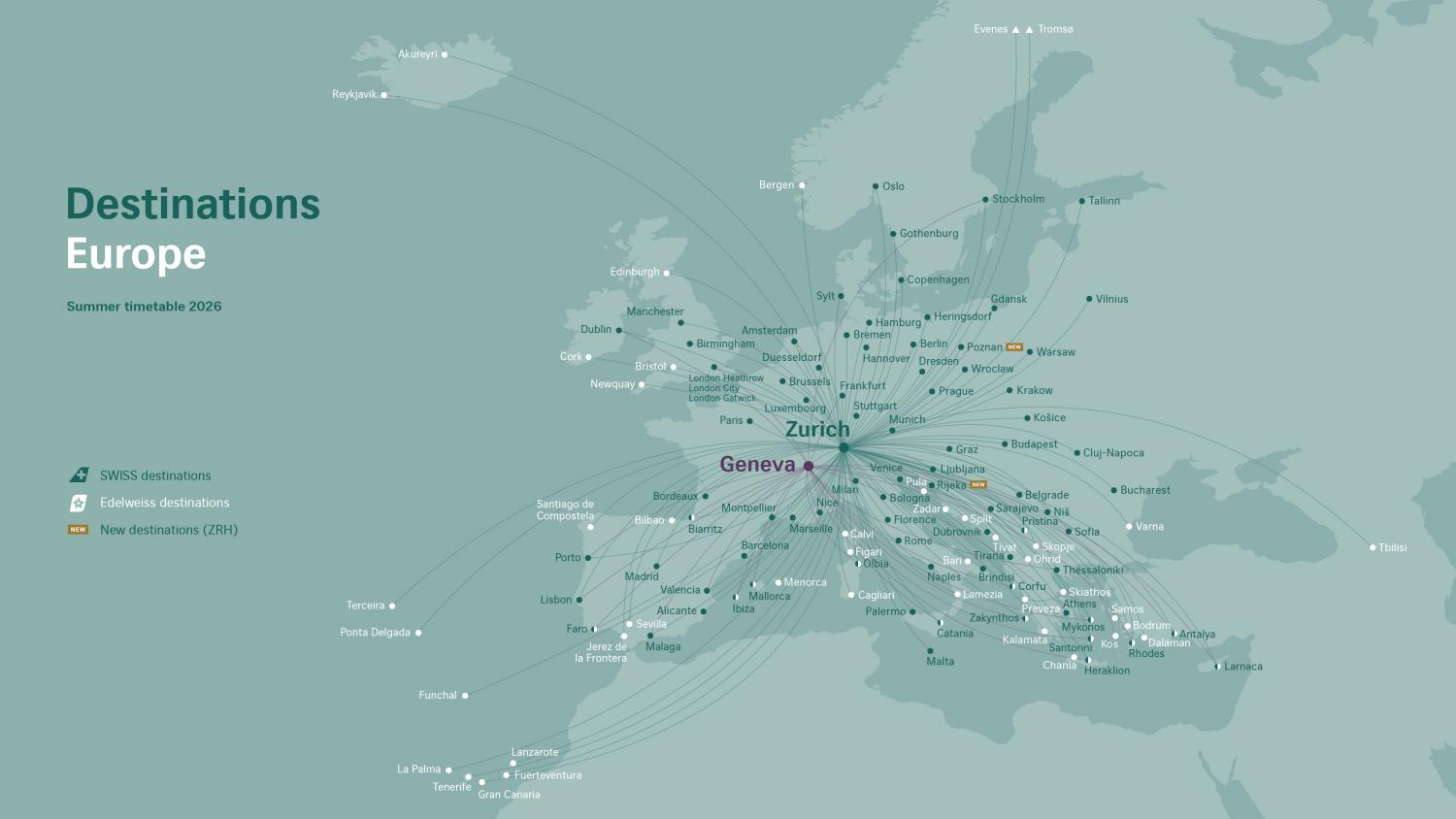 SWISS y Edelweiss - Red europea del verano 2026